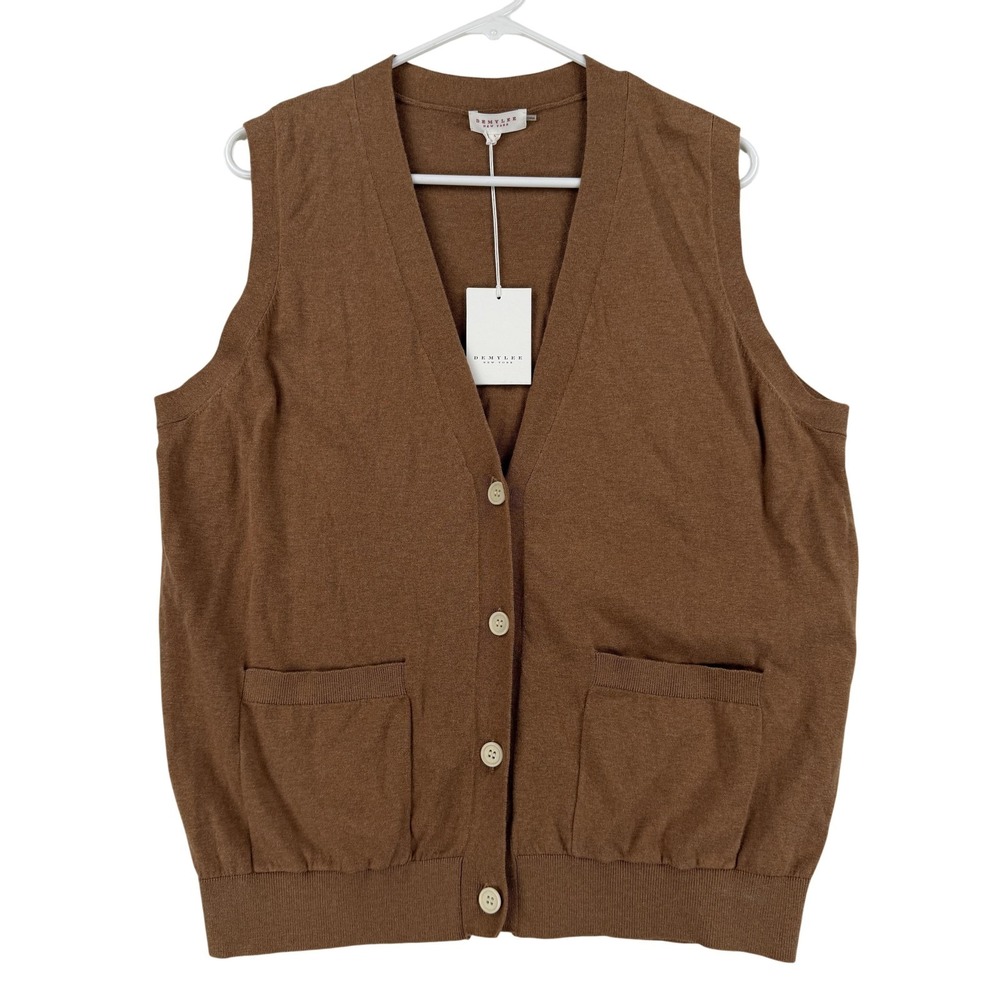 Demylee Sweater Vest Womens Large Brown Cashmere Blend V‎ Neck Button Front NWT